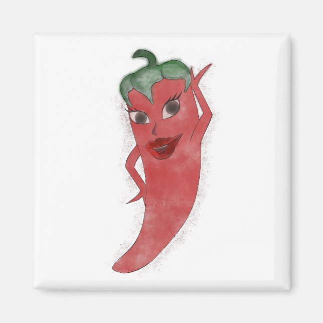Red Hot Pepper Diva Wasserfarbe Custom Magnet (Vorne)