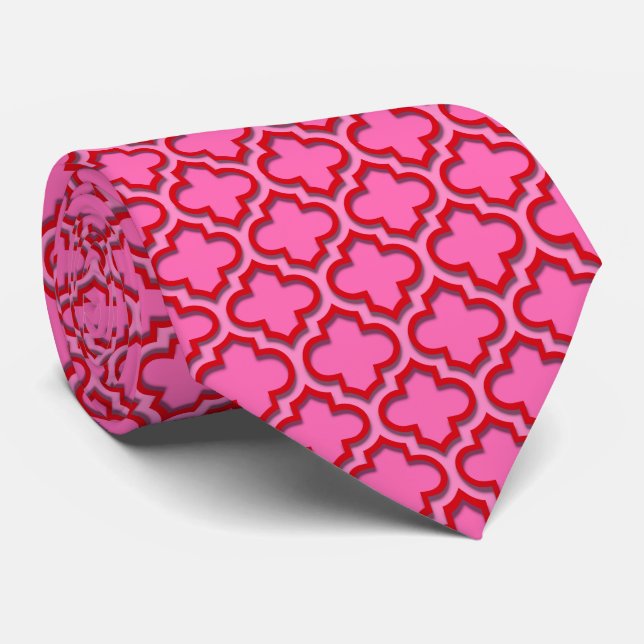 Red Hot Pink marokkanisches Quatrefolienmuster #5D Krawatte (Gerollt)