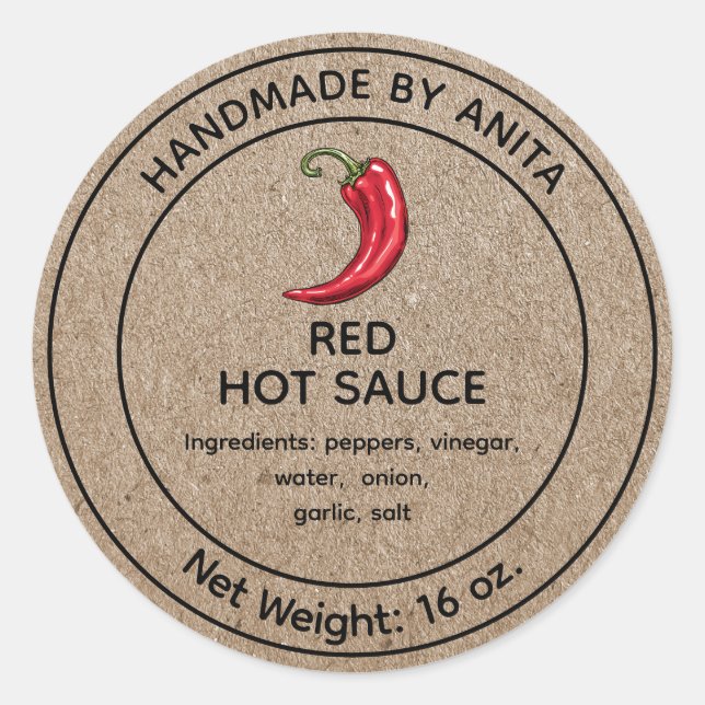 Red Hot Sauce Canning Jar Label Kraft Runder Aufkleber (Vorderseite)