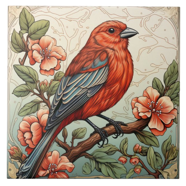 Red House Finch, Art Nouveau Fliese (Vorderseite)