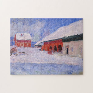 Red Houses Bjornegaard Snow Norwegen Monet Fine Ar Puzzle