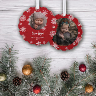 Red Hübsch Snowflakes Baby's 1st Christmas Ornament Karte