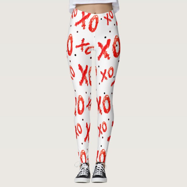 Red Hugs and Kisses Pattern Leggings (Vorderseite)