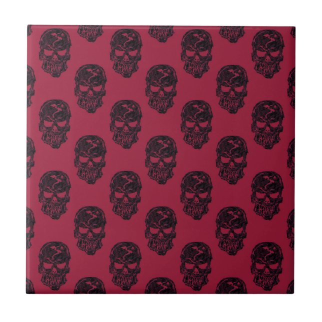 Red Human Skulls Pattern Fliese (Vorderseite)