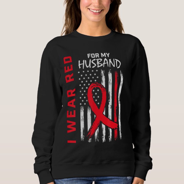 Red Husband Heart Disease Awareness USA Flag Match Sweatshirt (Vorderseite)