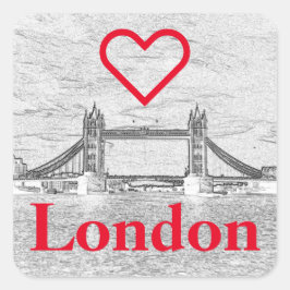 Red I LIEBE LONDON Embossed Tower Bridge Quadratischer Aufkleber