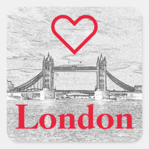 Red I LIEBE LONDON Embossed Tower Bridge Quadratischer Aufkleber