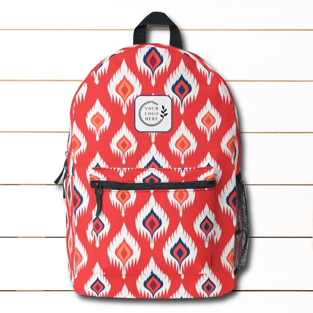 Red Ikat Abstraktes Muster Logo-Firmenlogo hinzufü Bedruckter Rucksack (Von Creator hochgeladen)