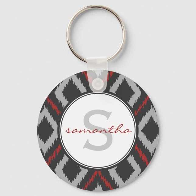 Red Ikat Monogram Schlüsselanhänger (Vorderseite)