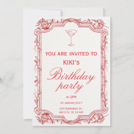 red illustrated vintage birthday party invitation einladung