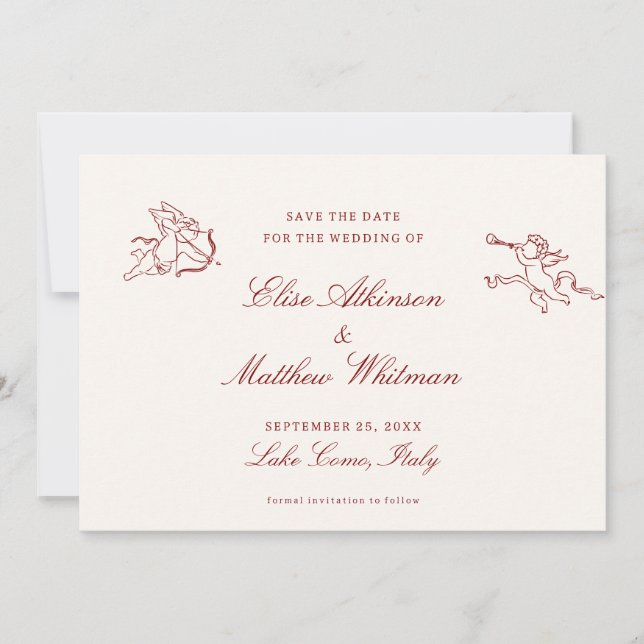 Red Illustrated Whimsical Wedding  Save The Date (Vorderseite)