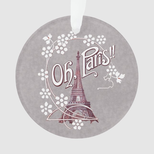 Red Illustration Eiffelturm White Daisies Gray Ornament (Vorderseite)