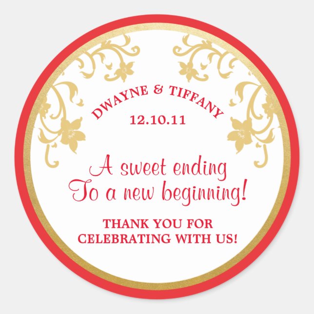 Red & Imitate Gold Foil Liebe ist Sweet - Gold Blu Runder Aufkleber (Vorderseite)