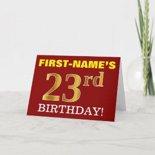 Red, Imitation Gold "23. BIRTHDAY" Geburtstagskart Karte