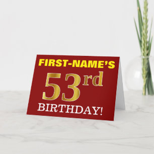 Red, Imitation Gold "53. BIRTHDAY" Geburtstagskart Karte
