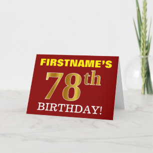Red, Imitation Gold "78. BIRTHDAY" Geburtstagskart Karte