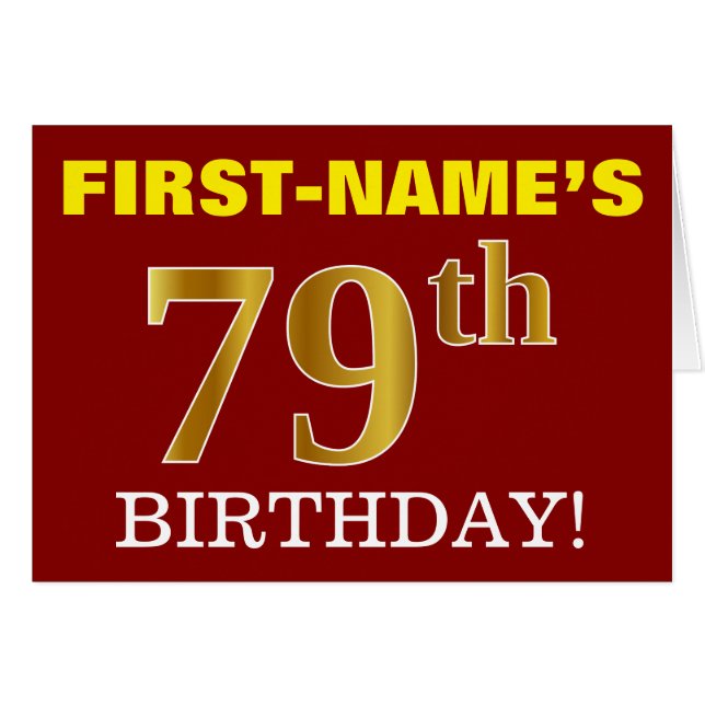 Red, Imitation Gold "79. BIRTHDAY" Geburtstagskart (Vorderseite (Horizontal))