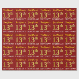 Red, Imitation Gold Look "13. GEBURTSTAG" Geschenkpapier