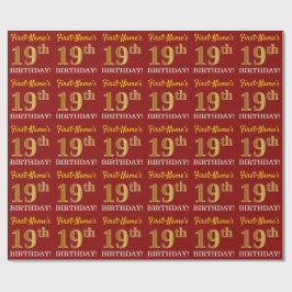 Red, Imitation Gold Look "19. GEBURTSTAG" Geschenkpapier