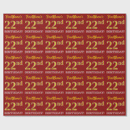 Red, Imitation Gold Look "22. GEBURTSTAG" Geschenkpapier