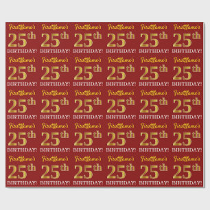 Red, Imitation Gold Look "25. GEBURTSTAG" Geschenkpapier