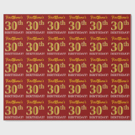 Red, Imitation Gold Look "30. GEBURTSTAG" Geschenkpapier