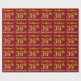 Red, Imitation Gold Look "36. BIRTHDAY" Geschenkpapier