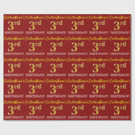 Red, Imitation Gold Look "3. BIRTHDAY" Geschenkpapier
