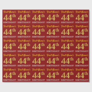 Red, Imitation Gold Look "44. GEBURTSTAG" Geschenkpapier