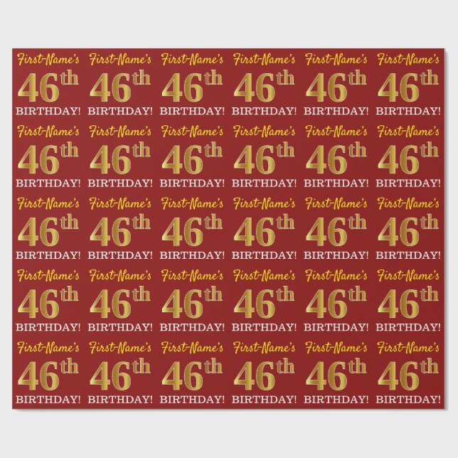 Red, Imitation Gold Look "46. GEBURTSTAG" Geschenkpapier (Flach)