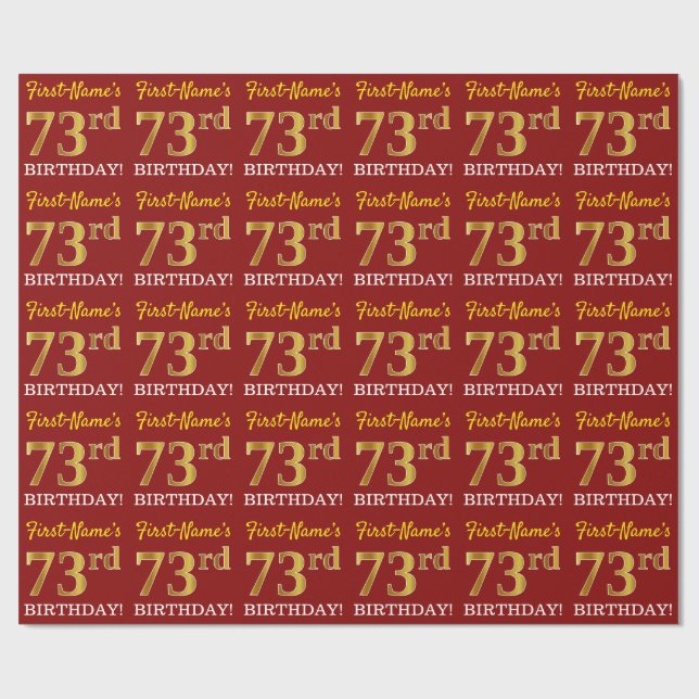 Red, Imitation Gold Look "73. BIRTHDAY" Geschenkpapier (Flach)