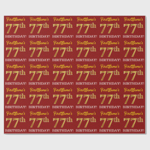 Red, Imitation Gold Look "77. GEBURTSTAG" Geschenkpapier