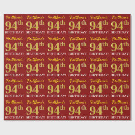 Red, Imitation Gold Look "94. BIRTHDAY" Geschenkpapier