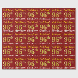 Red, Imitation Gold Look "96. BIRTHDAY" Geschenkpapier