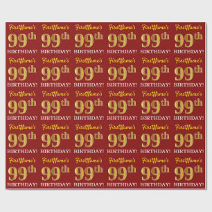Red, Imitation Gold Look "99. GEBURTSTAG" Geschenkpapier