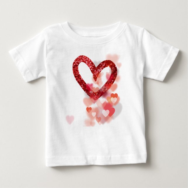 Red Imitats Glitzer Heart & Heart Cluster Baby T-shirt (Vorderseite)