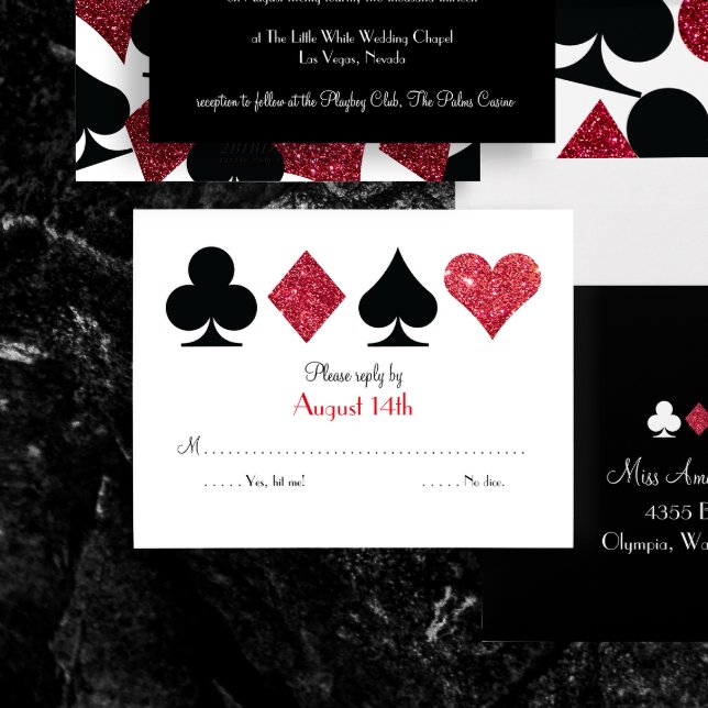 Red Imitats Glitzer Las Vegas Wedding RSVP Replikk (Von Creator hochgeladen)