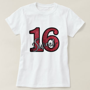 Red Imitats Glitzer Print 16 . Geburtstag 16 Gebur T-Shirt