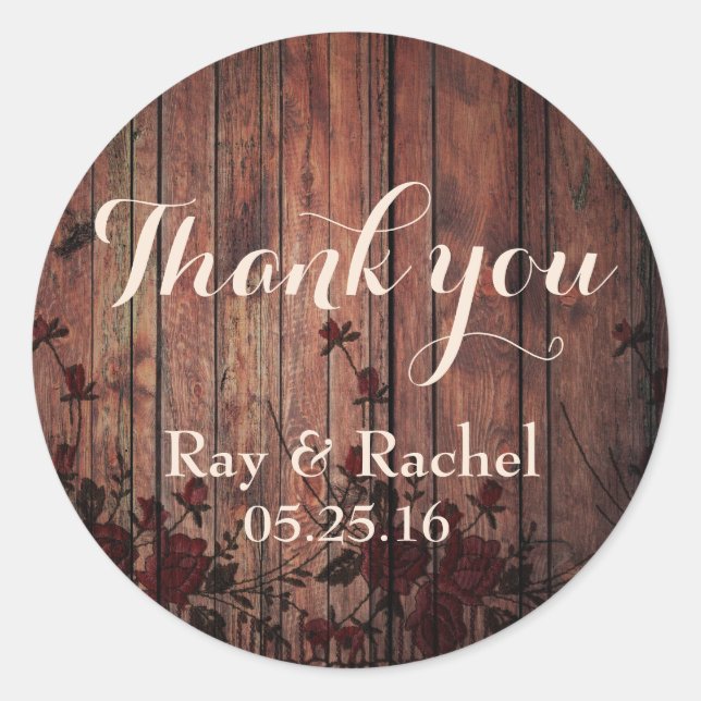 Red Imitats Lace Floral Vielen Dank Runder Aufkleber (Vorderseite)