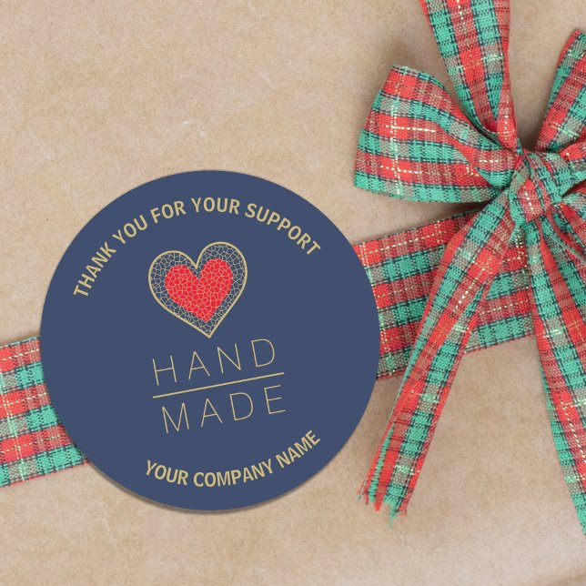 Red & Indigo Heart Simple Minimalist Handmade Runder Aufkleber (Red & Indigo Heart Simple Minimalist Handmade Business Classic Round Sticker.)