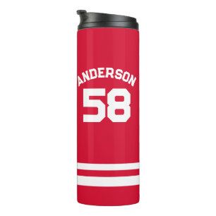 Red Individuelle Name & Number Sports Fan Thermosbecher