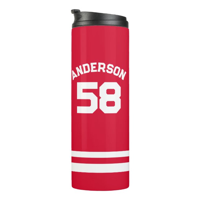 Red Individuelle Name & Number Sports Fan Thermosbecher (Nach rechts gedreht)
