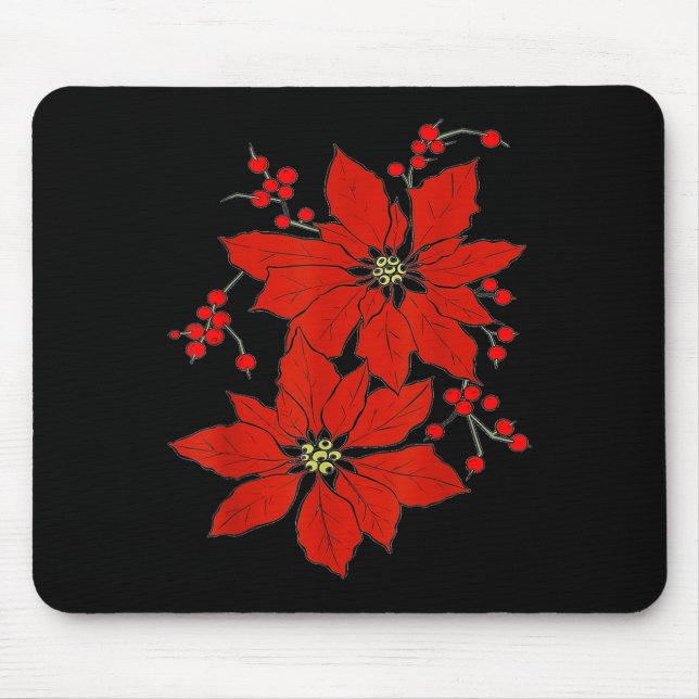 Red Insettia Happy Merry Christmas  Mousepad (Vorne)