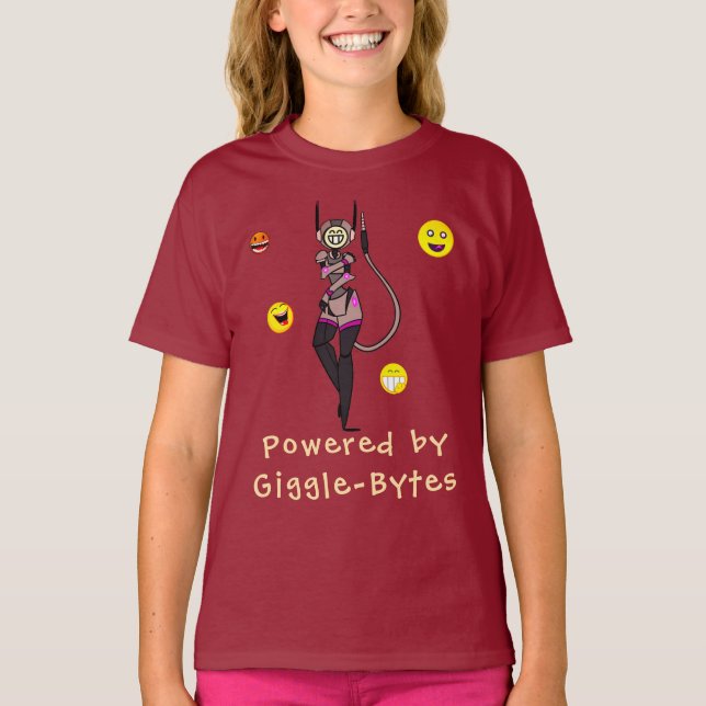 Red Inspirational Robot Giggle Fun T - Shirt (Vorderseite)