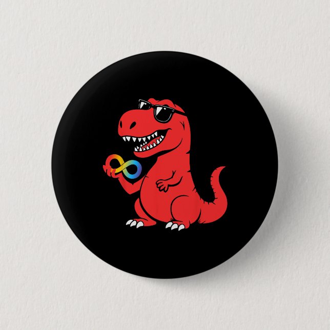 Red Instead Autism Dino Autismus-Bewusstsein Akzep Button (Vorderseite)