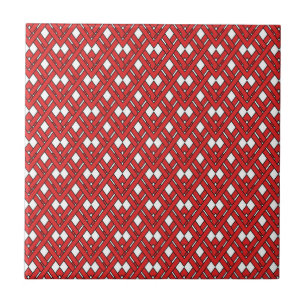 Red Interlocking Rhombusse Geometric Zig Zag Lines Fliese