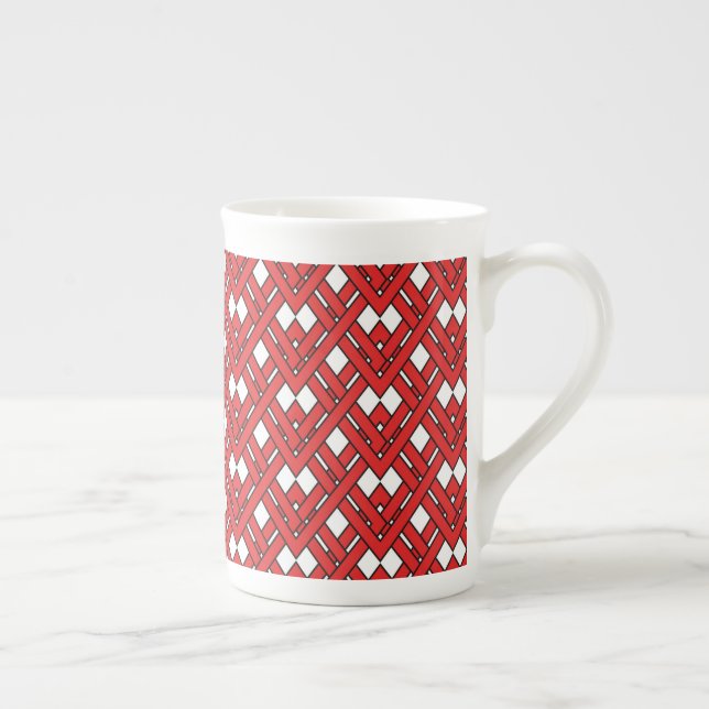 Red Interlocking Rhombusse Geometric Zig Zag Lines Prozellantasse (Rechts)