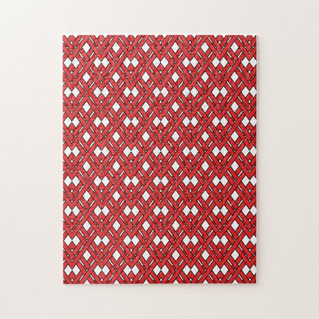 Red Interlocking Rhombusse Geometric Zig Zag Lines Puzzle (Vertikal)