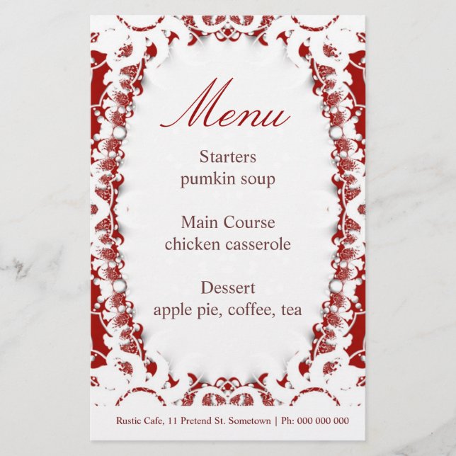 Red Intrika Menu Stationery (Vorderseite)