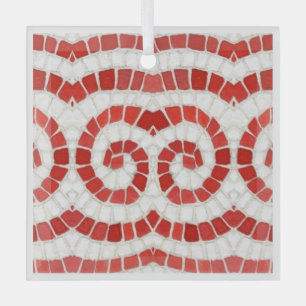 RED IONIC MOSAIC Glas Square Ornament